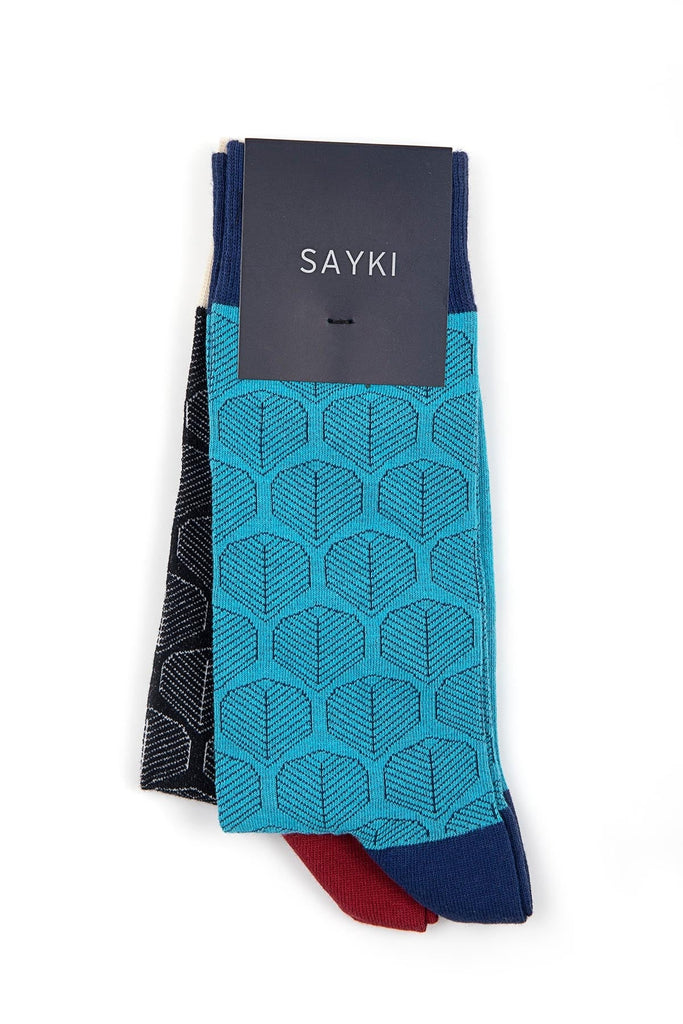 Modelled Cotton Navy - Turquoise Socks Navy - Turquoise