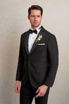 Muscle Fit Release Peak Lapel Patterned Black Classic