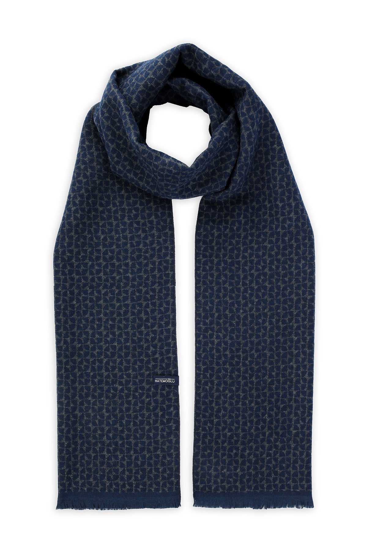 Navy - Gray Grid Patterned Scarf - MIB