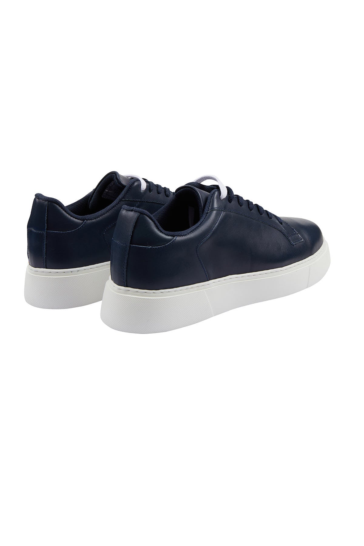 Navy Lace-Up Leather Sneakers - SAYKI