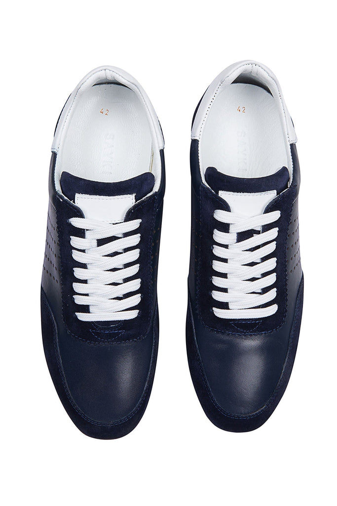 Navy Lace-Up Leather Sneakers - MIB