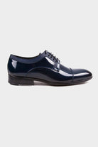 Navy Patent Leather Lace-Up Cap Toe Tuxedo Shoes - MIB