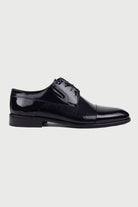 Navy Patent Leather Lace-Up Textured Tuxedo Shoes - MIB