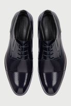 Navy Patent Leather Lace-Up Textured Tuxedo Shoes - MIB