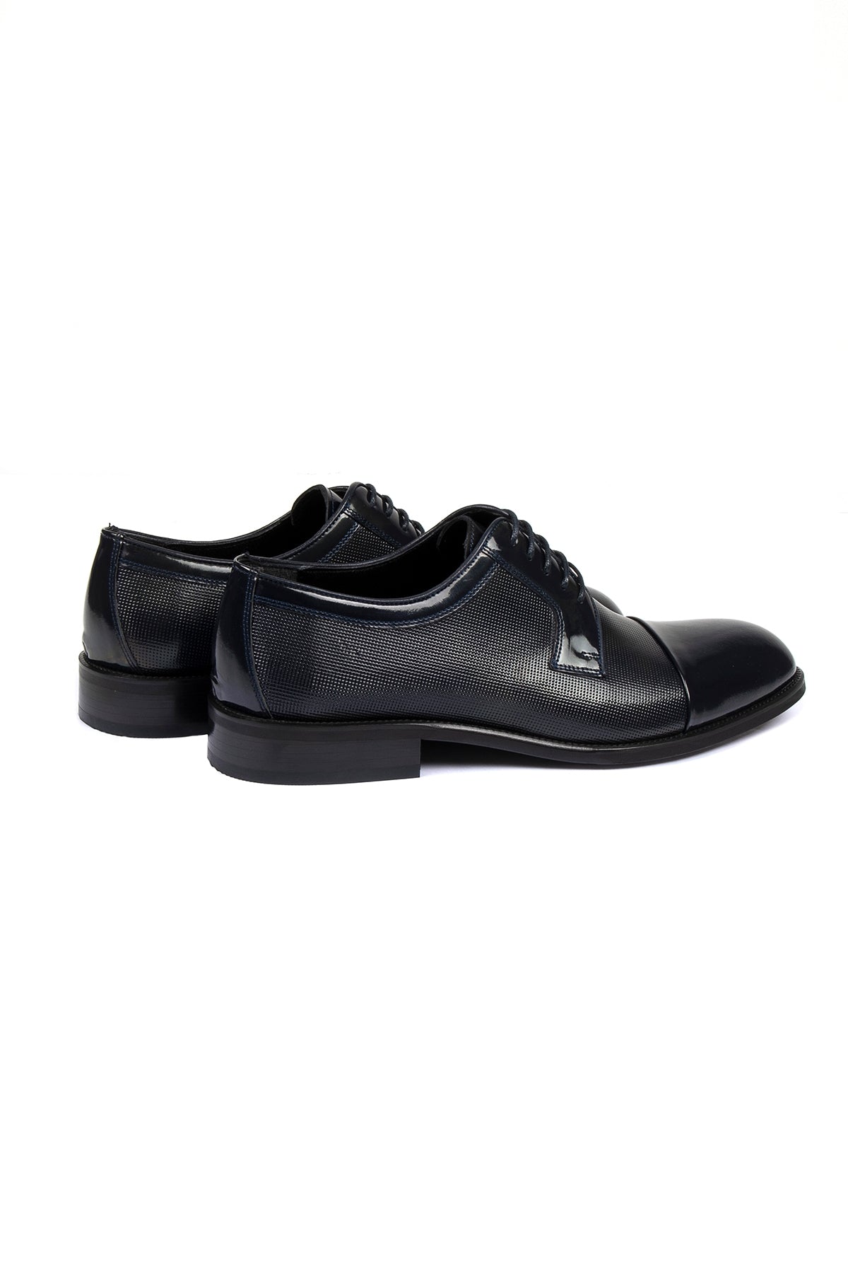 Navy Patent Leather Lace-Up Tuxedo Shoes - MIB