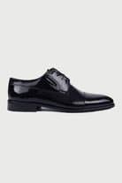 Navy Patent Patent Leather Lace-Up Tuxedo Shoes Black