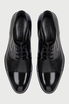 Navy Patent Patent Leather Lace-Up Tuxedo Shoes Black