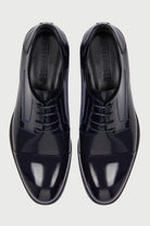 Navy Patent Leather Perforated Lace-Up Tuxedo Shoes - MIB