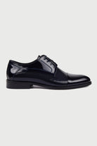 Navy Patent Leather Perforated Lace-Up Tuxedo Shoes - MIB