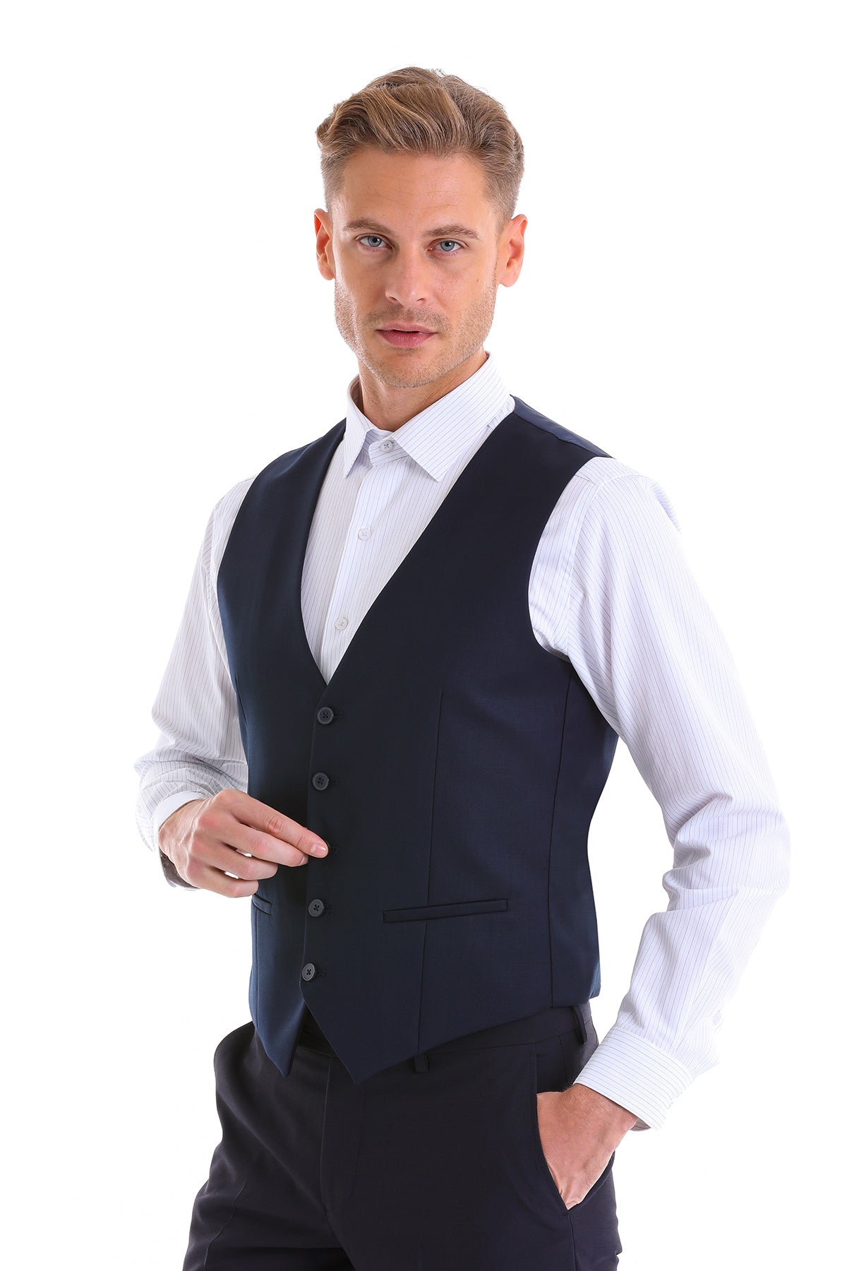 Navy Slim Fit Louis Vest Padded - SAYKI