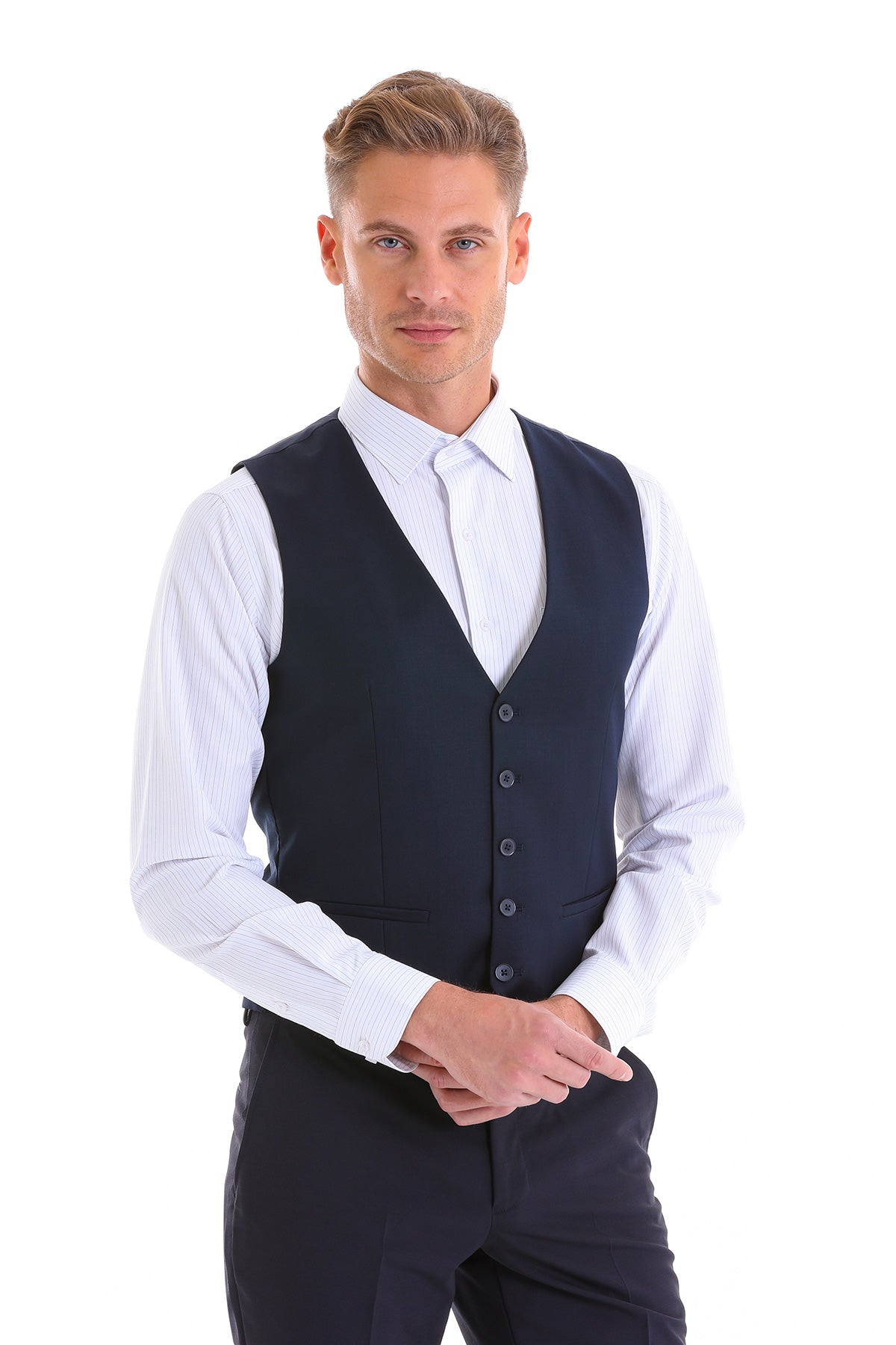 Navy Slim Fit Louis Vest Padded - SAYKI