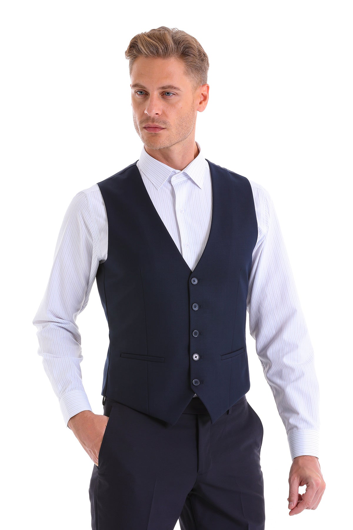 Navy Slim Fit Louis Vest Padded - SAYKI