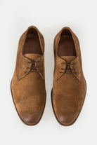 Navy Suede Casual Lace-Up Shoes in 100% Genuine Leather Tan