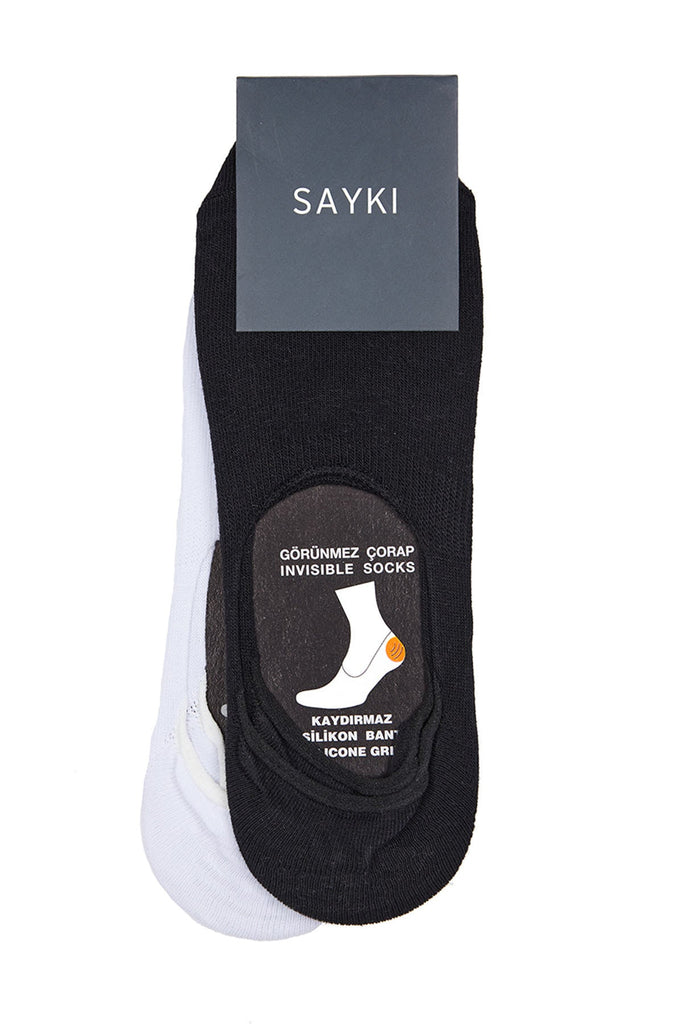 No Show Basic Cotton Navy-Gray Socks White-Black - MIB