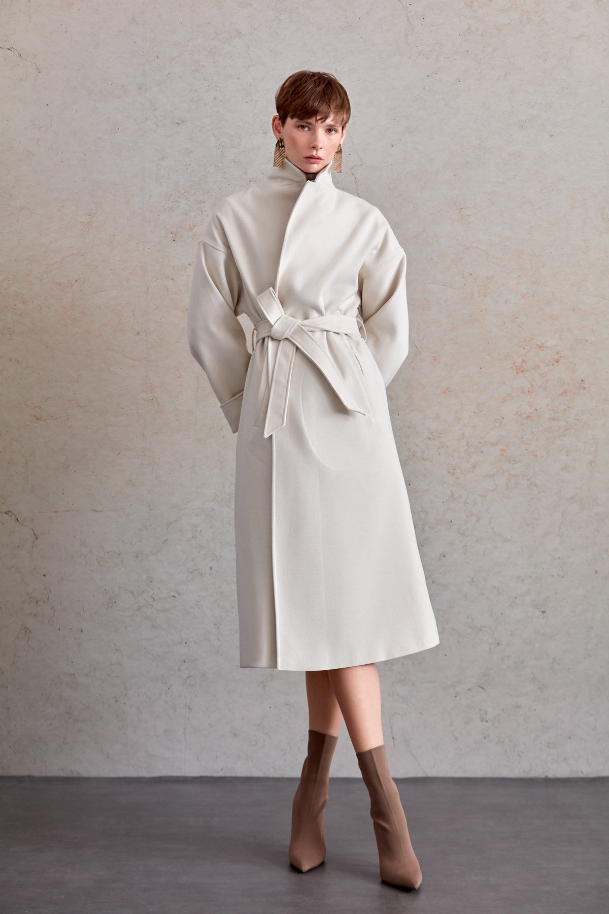 Oversize Michelle Belted Peak Lapel Coat - MIB