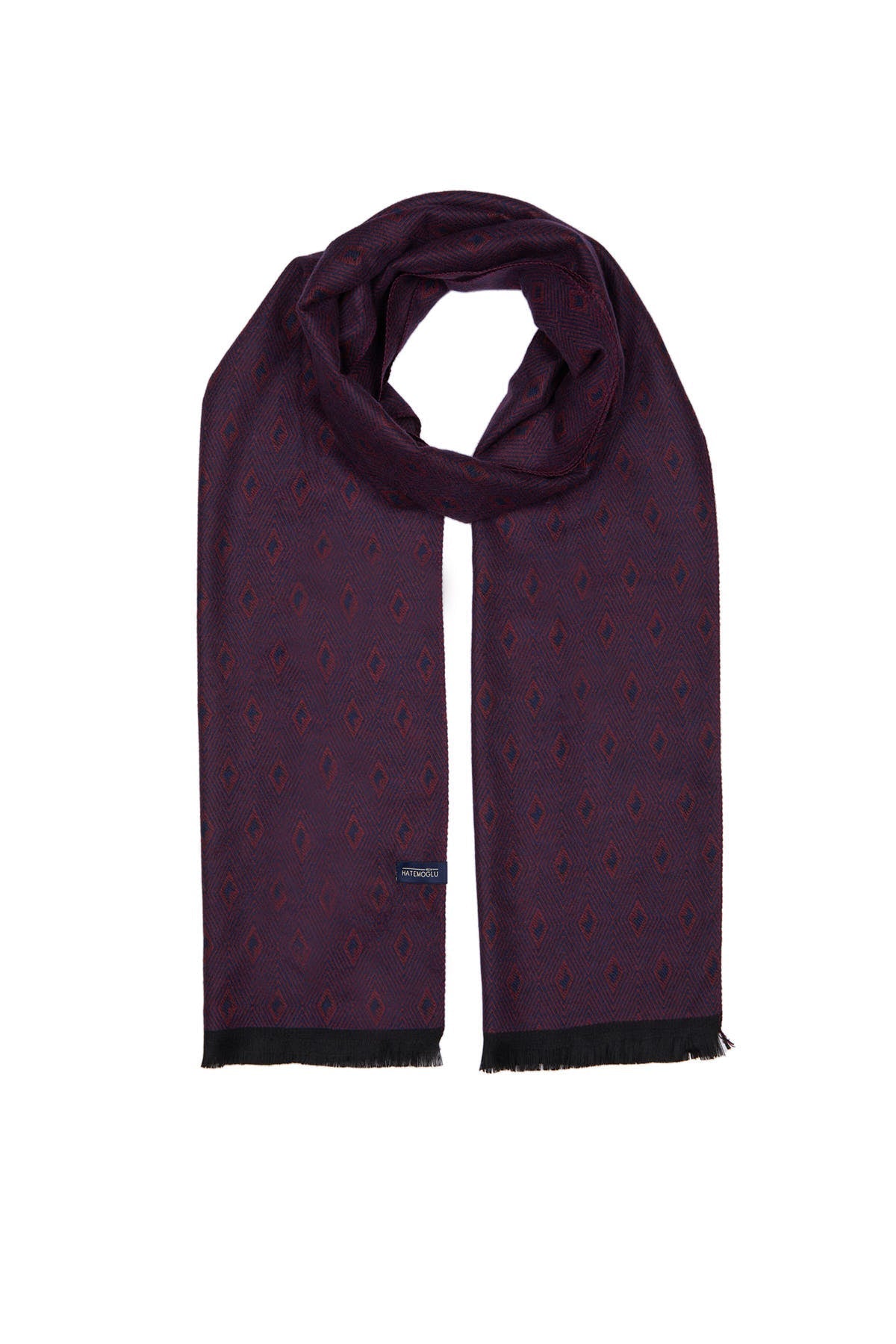 Patterned Black Scarf Navy - Burgundy 1 - SAYKI