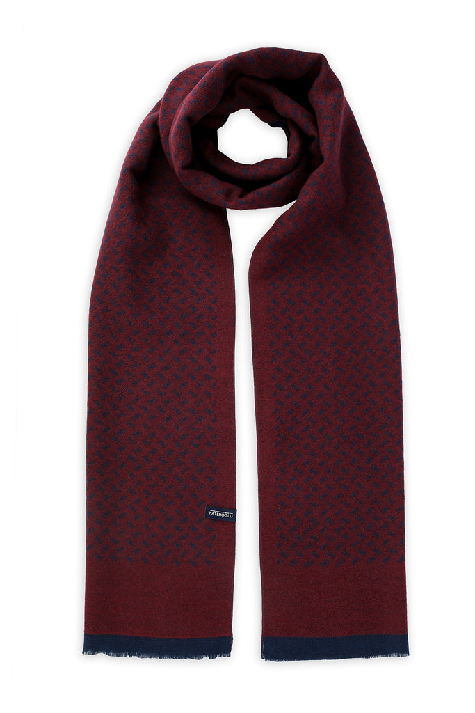 Patterned Burgundy-Navy Scarf Burgundy-Navy 1 - MIB