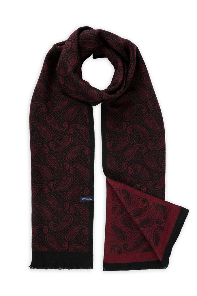 Patterned Burgundy-Navy Scarf Black-Burgundy 2 - MIB