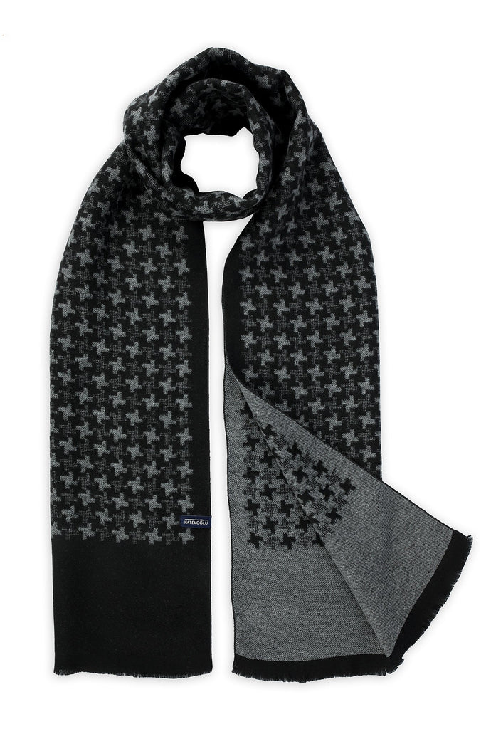 Patterned Burgundy-Navy Scarf Black-Gray 3 - MIB