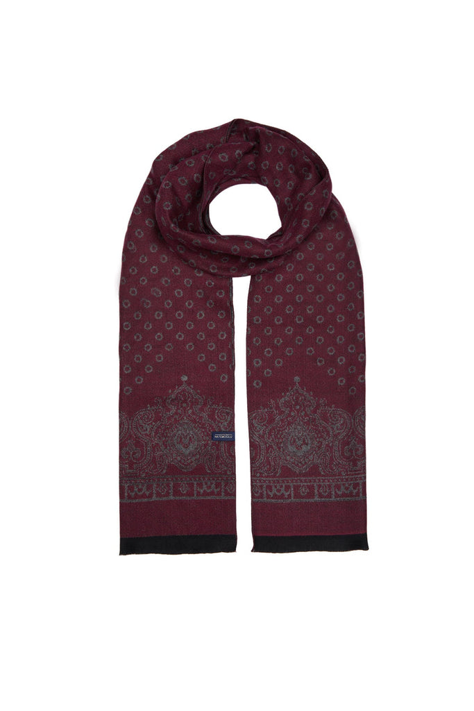 Patterned Burgundy-Navy Scarf Burgundy-Gray 2 - MIB