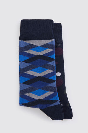 Patterned Cotton Dark Navy - Dark Navy Socks - MIB