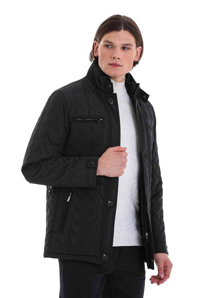 Polyester 1655 Stand Collar 100% Polyester Coat Black