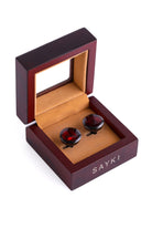 Red Natural Stone Round Cufflinks - MIB