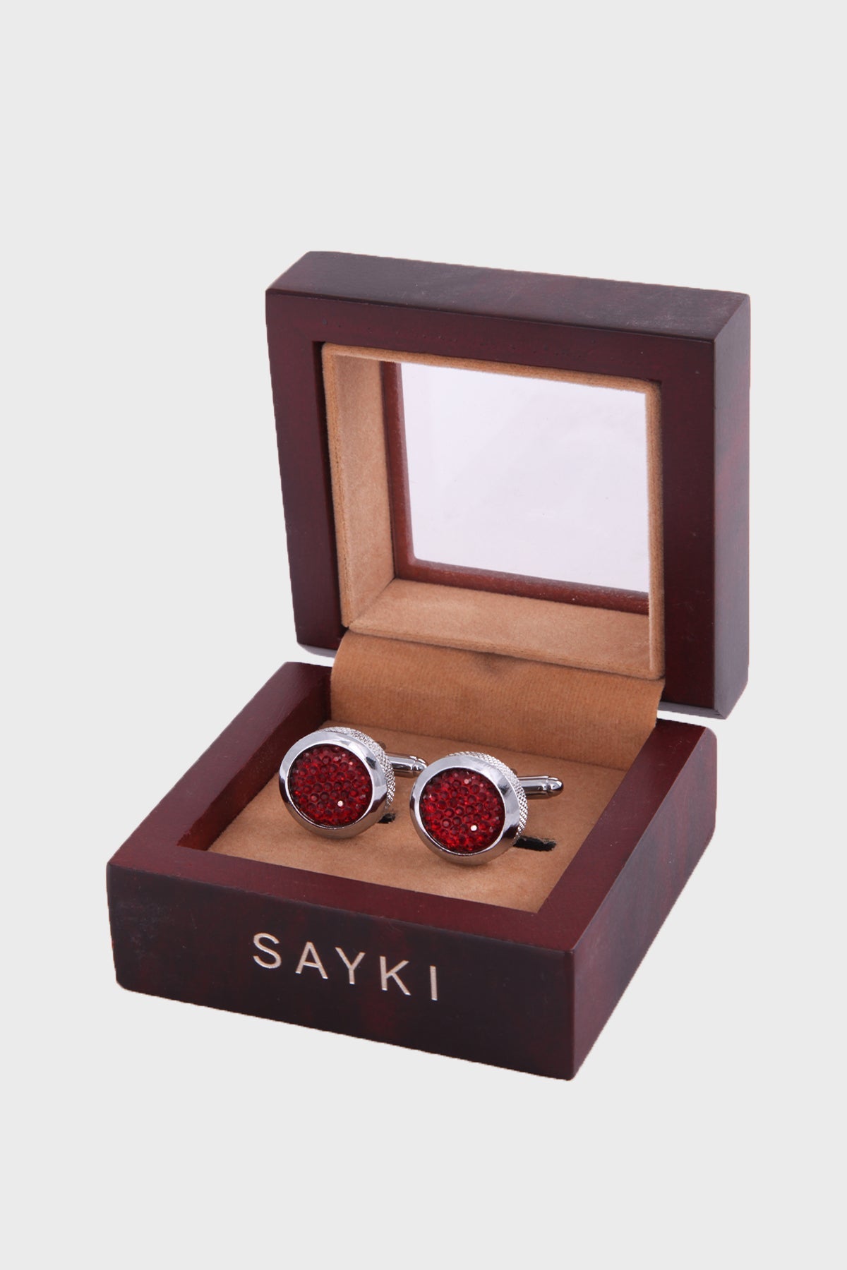 Red Patterned Natural Stone Cufflinks - MIB