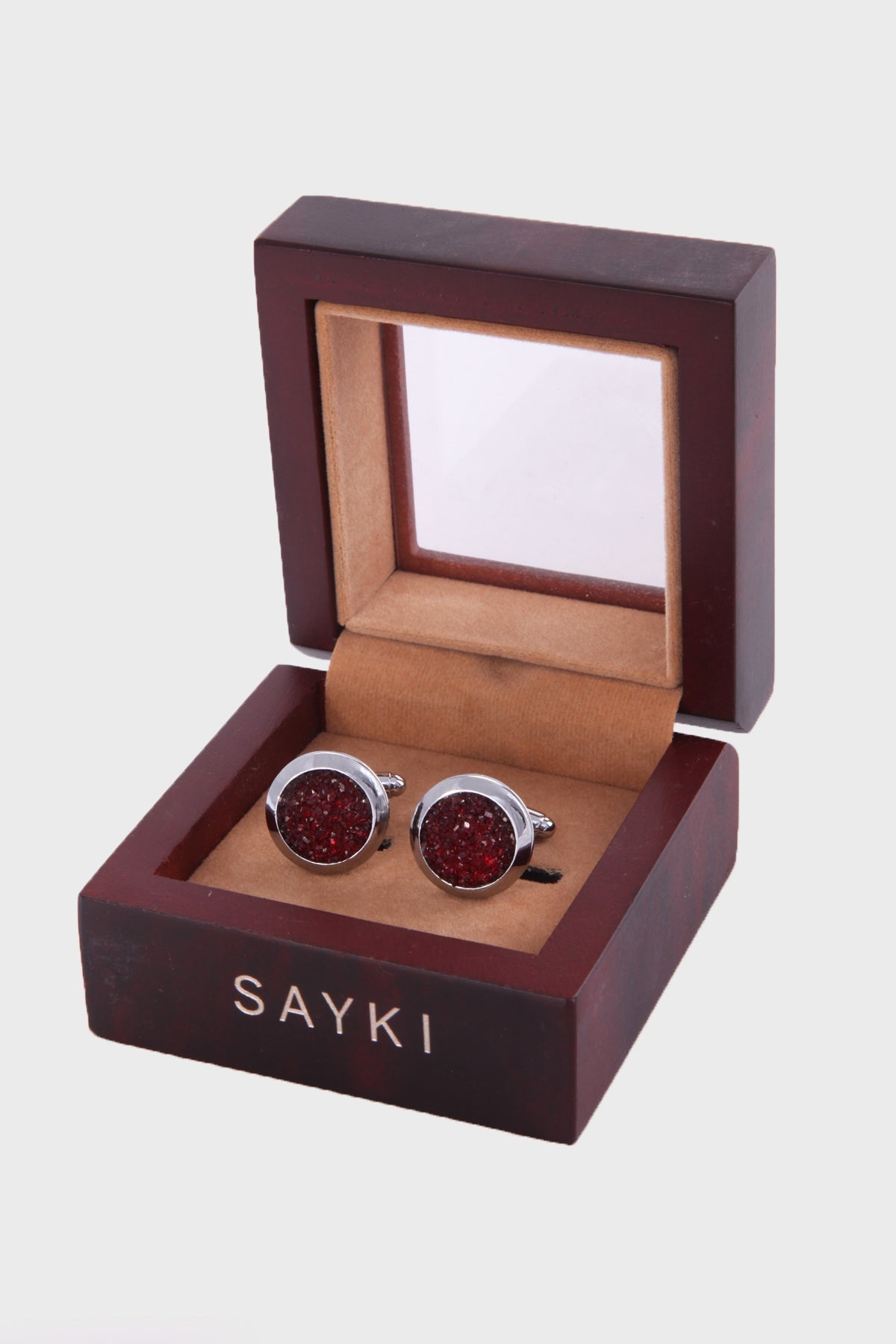 Red Textured Metal Round Cufflinks - MIB