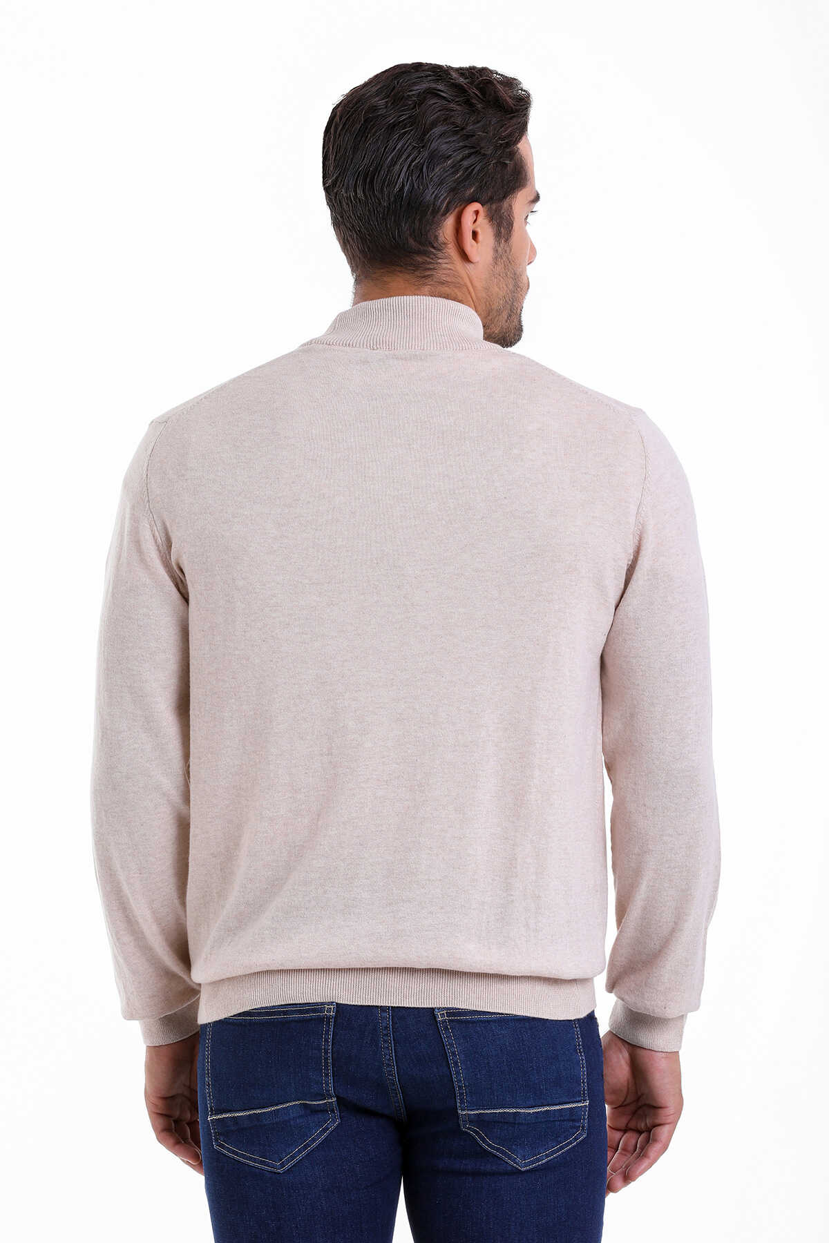 Regular Fit 100% Cotton Beige Mock Neck Sweater - MIB