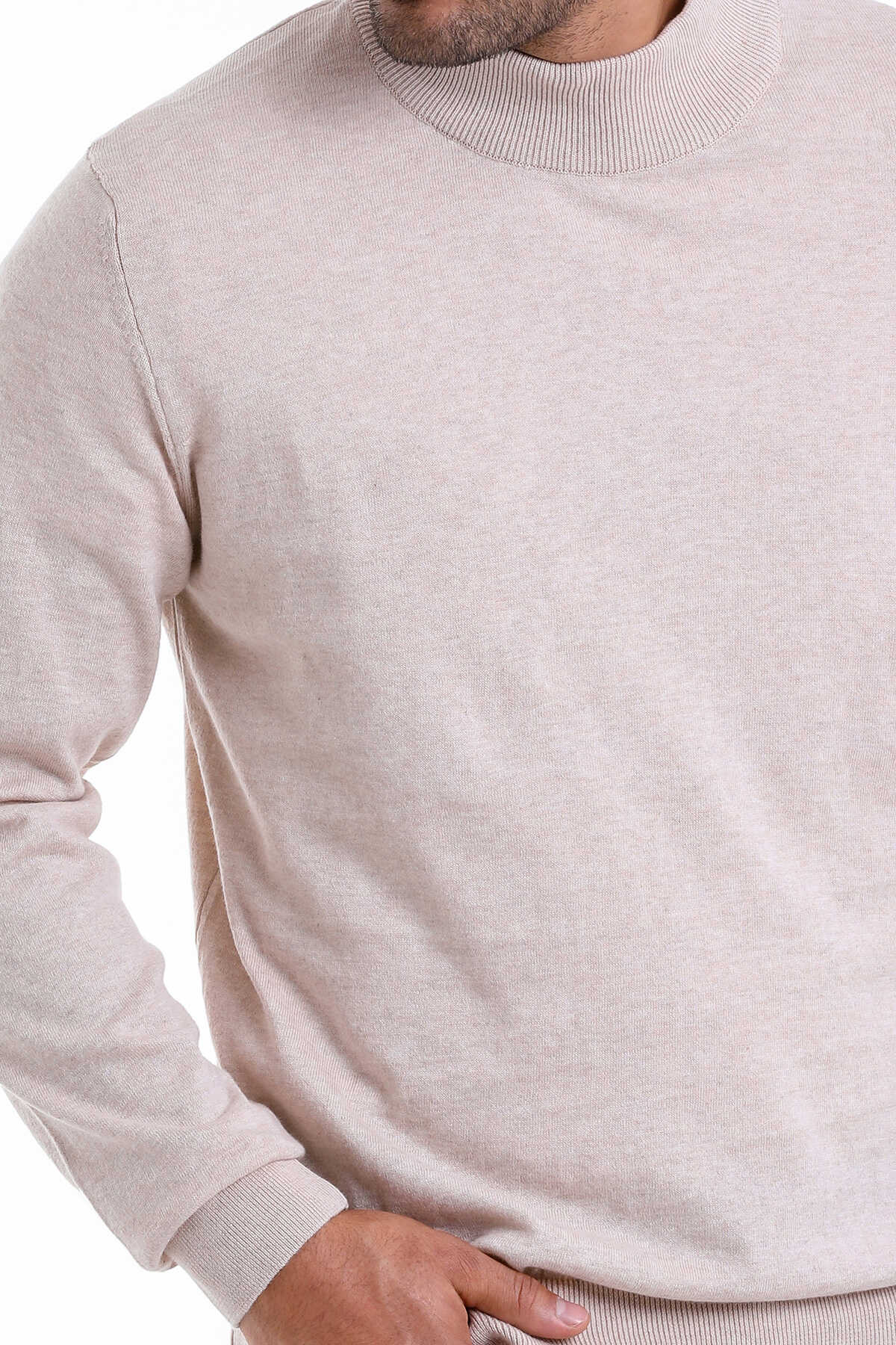 Regular Fit 100% Cotton Beige Mock Neck Sweater - MIB