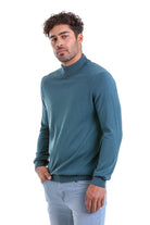 Regular Fit 100% Cotton Blue Mock Neck Sweater - MIB