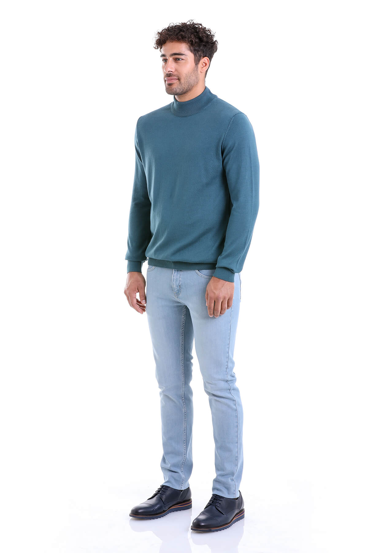 Regular Fit 100% Cotton Blue Mock Neck Sweater - MIB