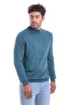 Regular Fit 100% Cotton Blue Mock Neck Sweater - MIB