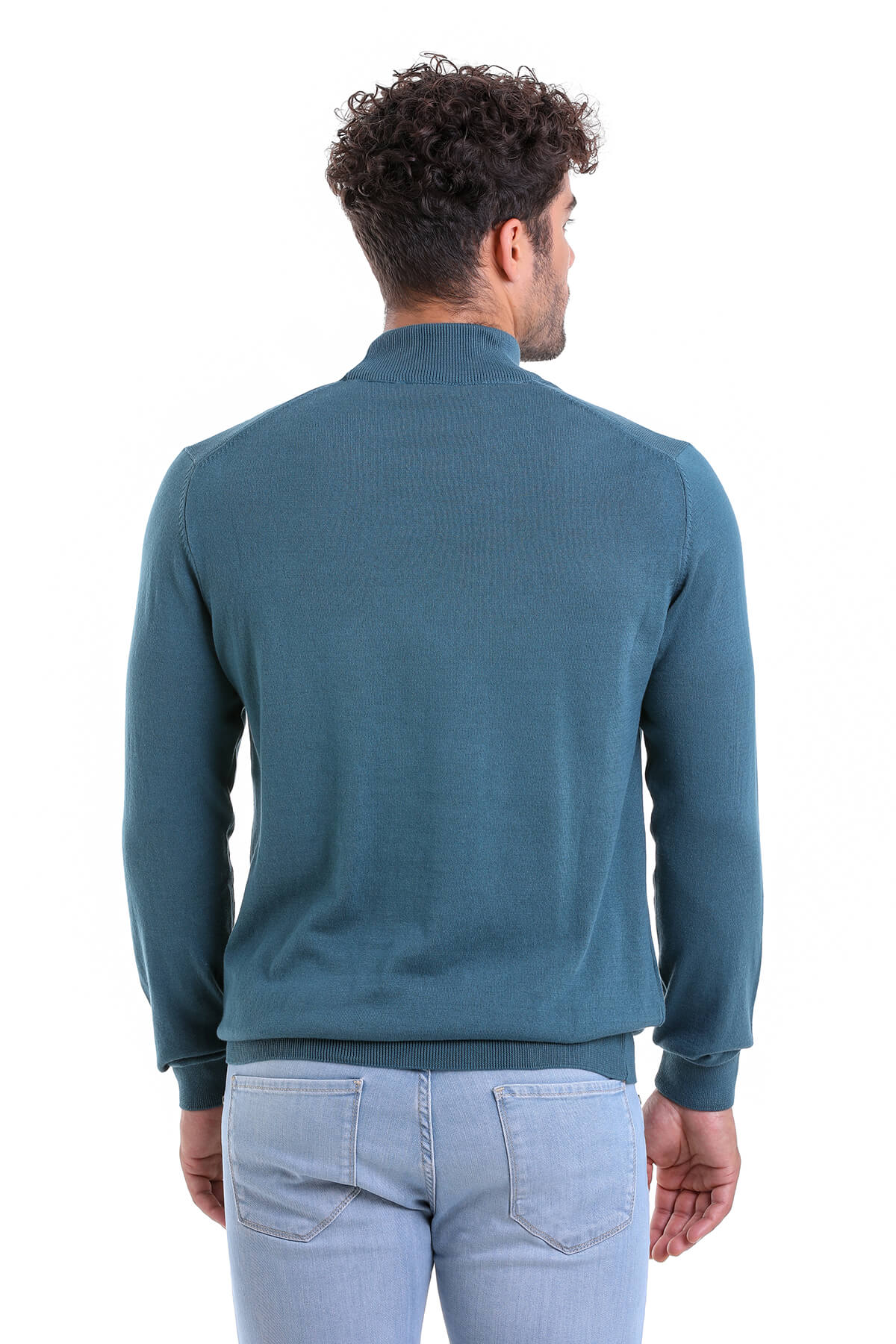 Regular Fit 100% Cotton Blue Mock Neck Sweater - MIB