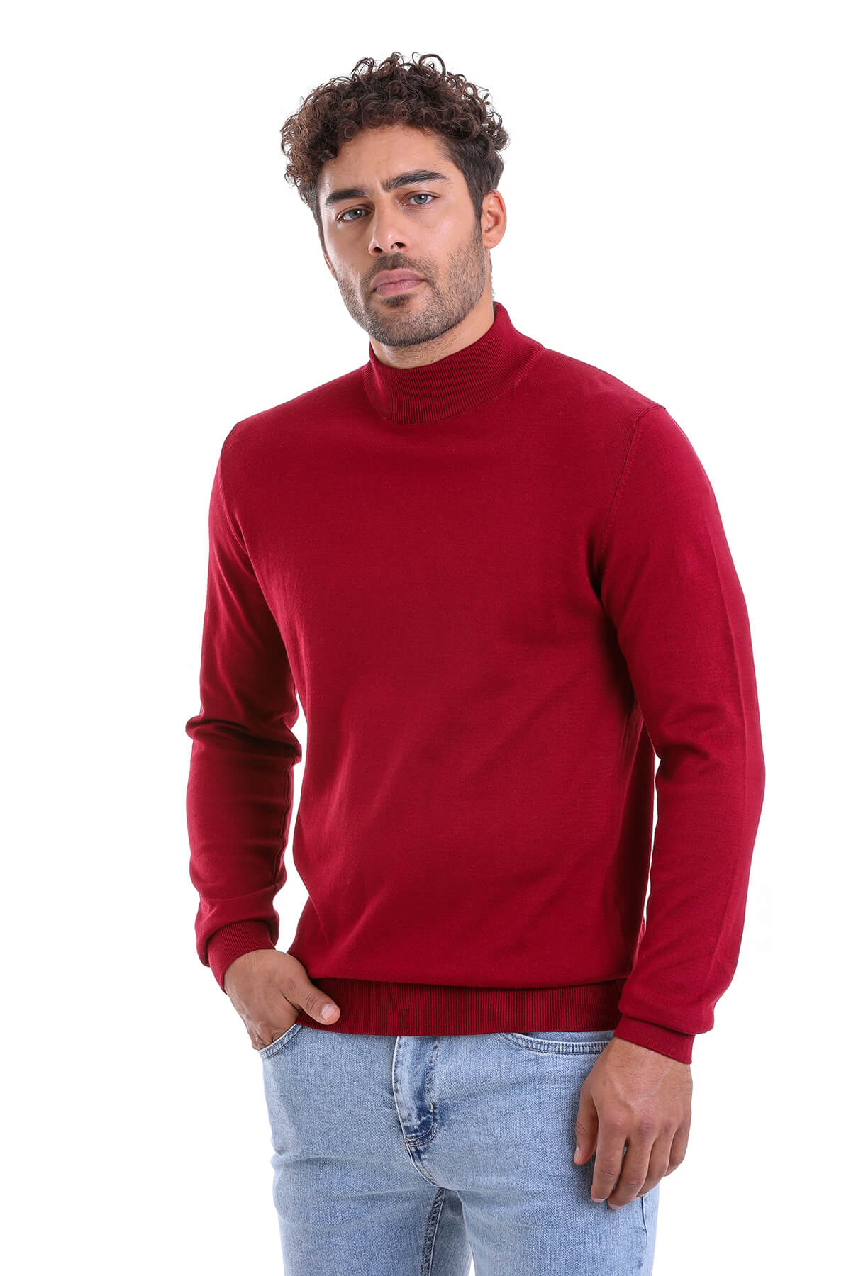 Regular Fit 100% Cotton Burgundy Mock Neck Sweater - MIB