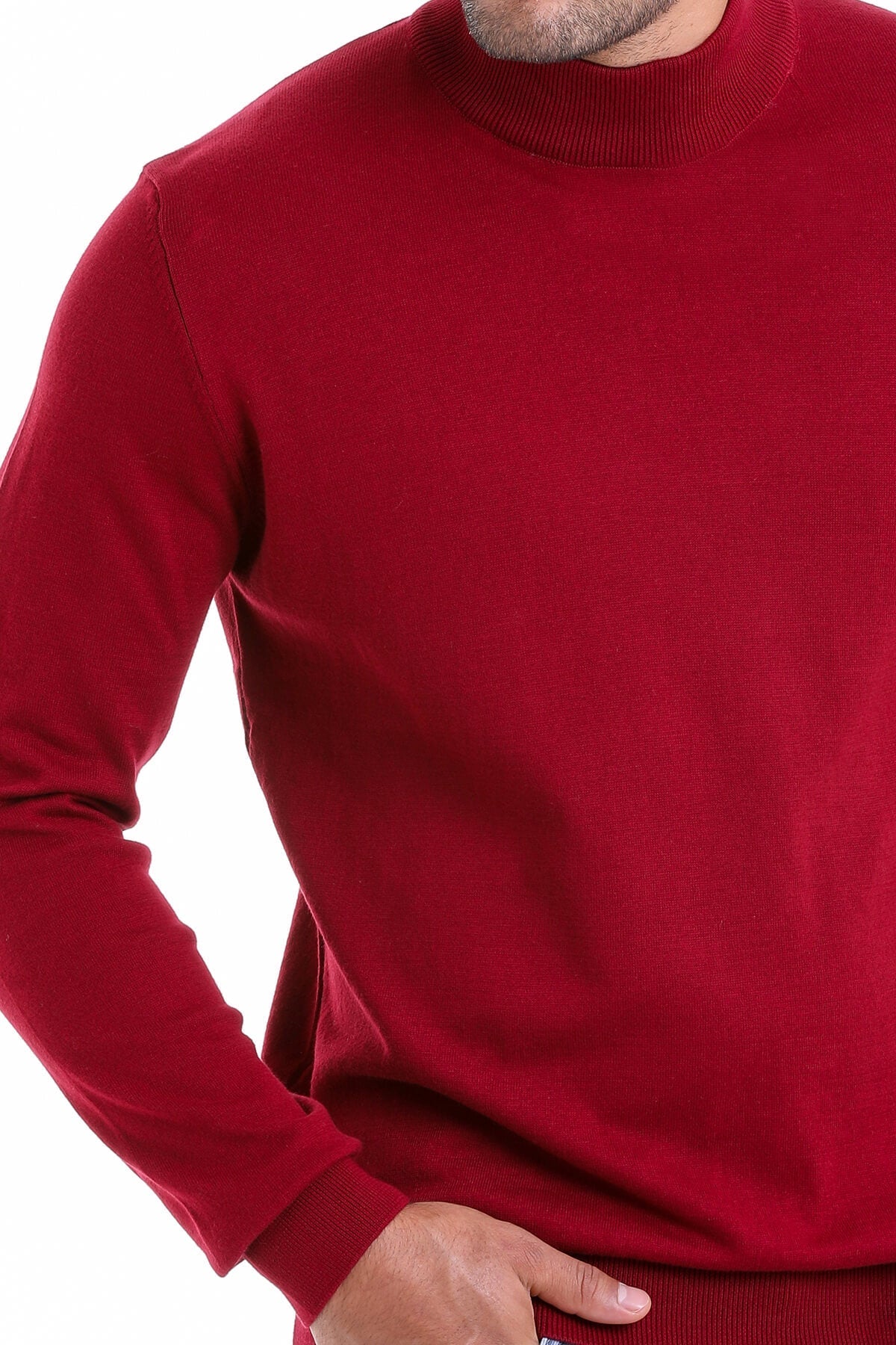 Regular Fit 100% Cotton Burgundy Mock Neck Sweater - MIB