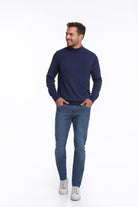 Regular Fit 100% Cotton Indigo Mock Neck Sweater - MIB