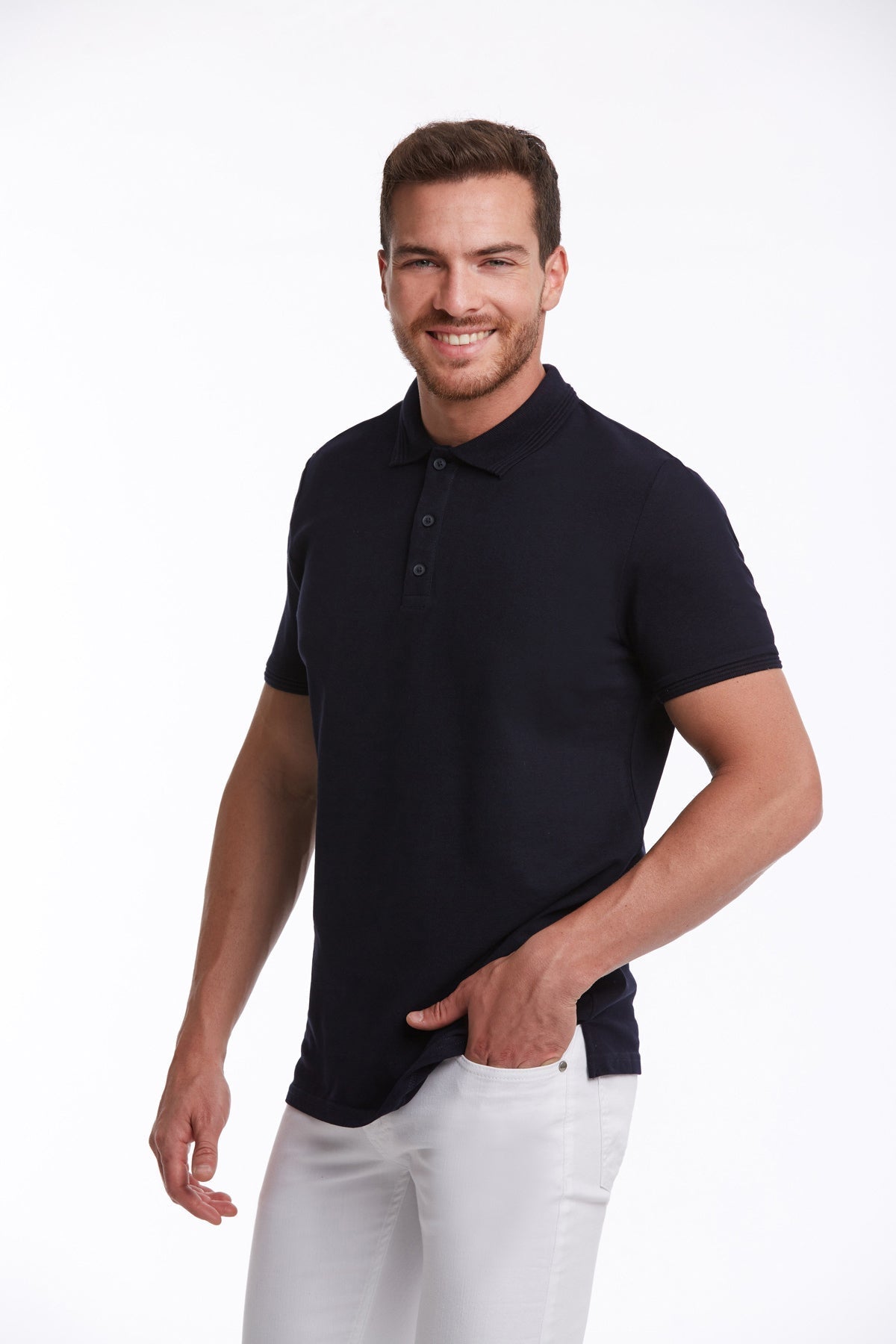 Regular Fit 100% Cotton Navy Basic Polo T-Shirt - MIB