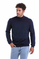 Regular Fit 100% Cotton Navy Mock Neck Sweater - MIB