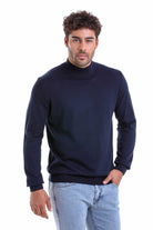 Regular Fit 100% Cotton Navy Mock Neck Sweater - MIB