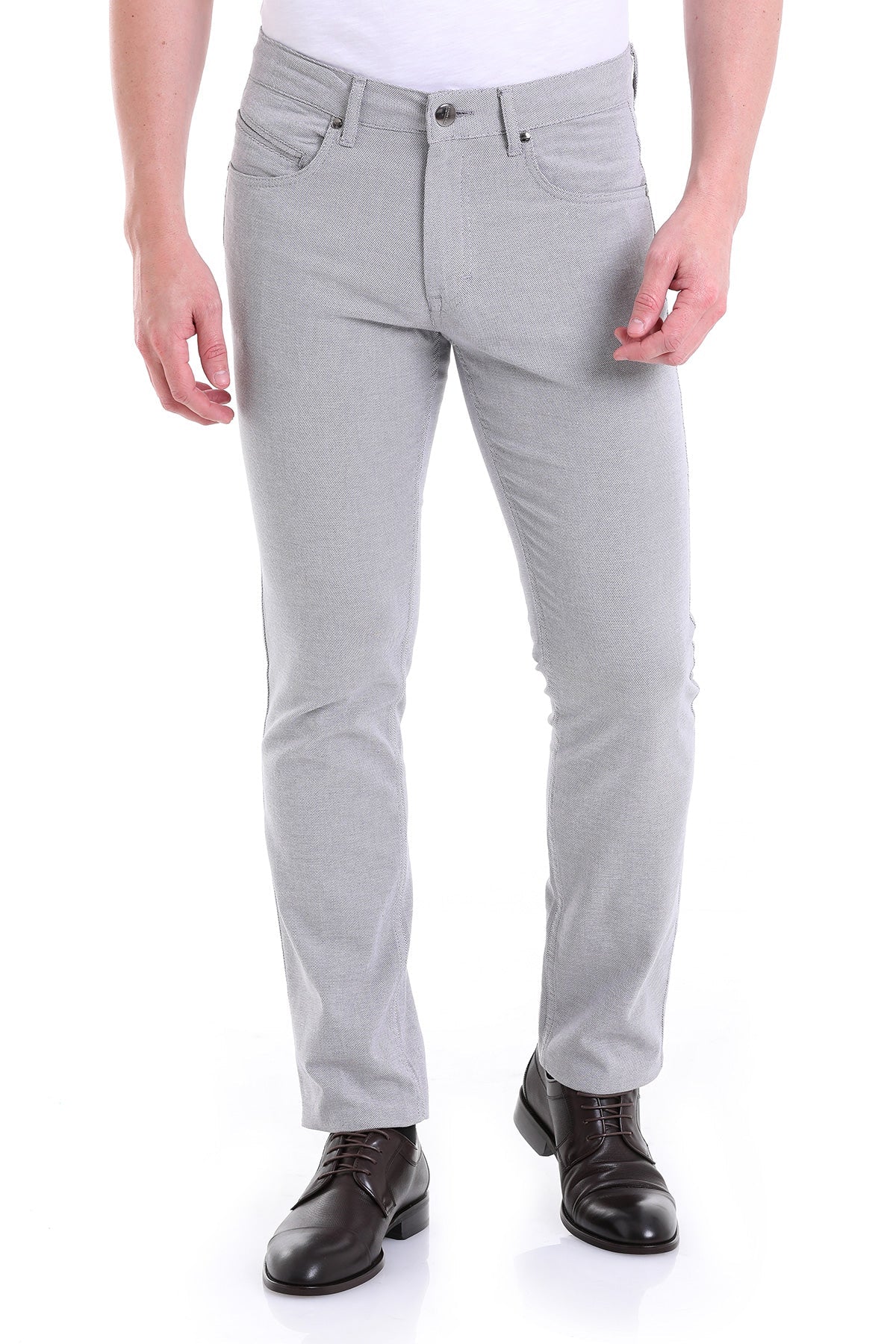 Regular Fit 5 Pocket High Waist Cotton Gray Casual Pants