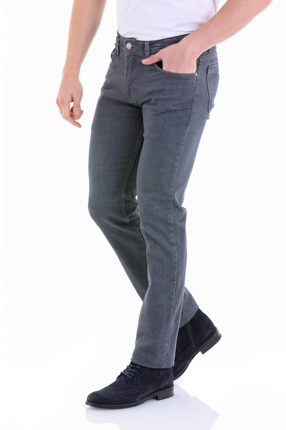 Regular Fit 5 Pocket High Waist Cotton Gray Denim Jeans