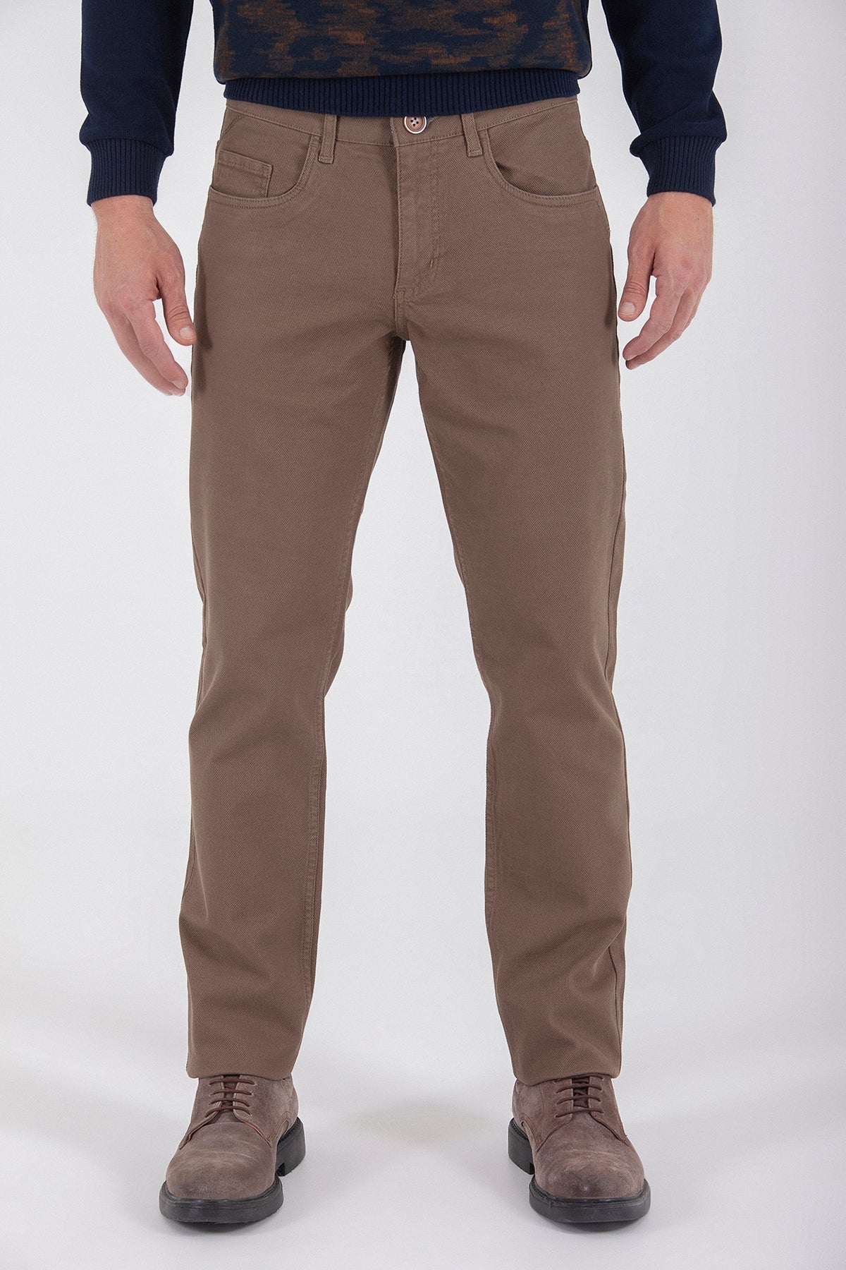 Regular Fit 5 Pocket Low Waist Cotton Beige Casual Pants