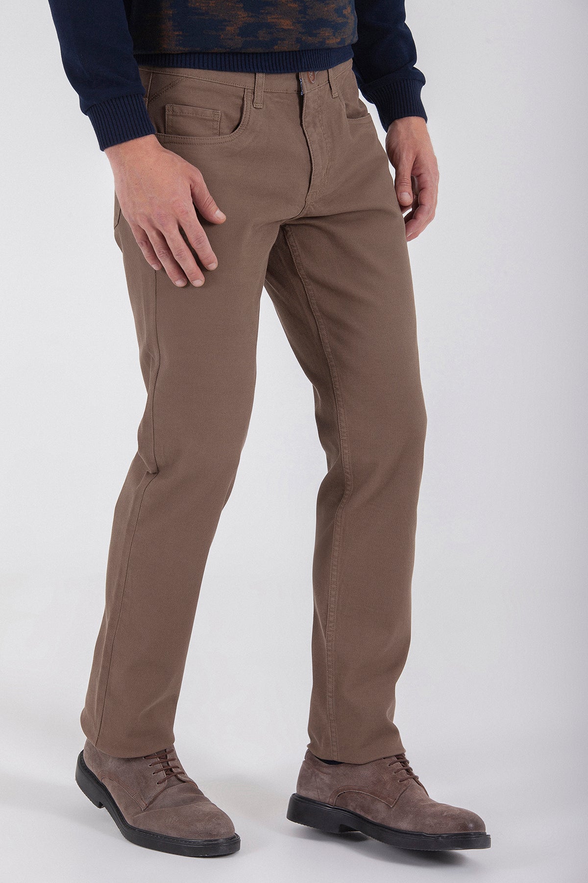 Regular Fit 5 Pocket Low Waist Cotton Beige Casual Pants