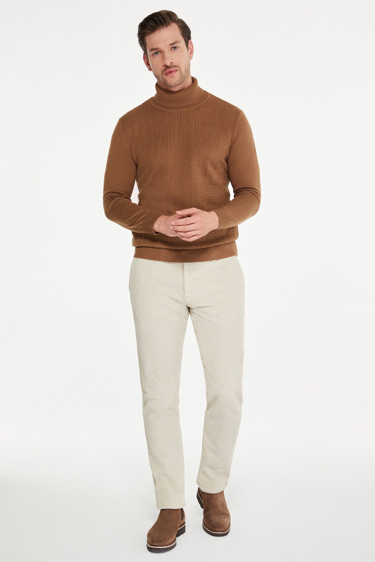 Regular Fit Acrylic Cinnamon Mock Neck Sweatshirt Light