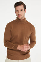 Regular Fit Acrylic Cinnamon Mock Neck Sweatshirt Light