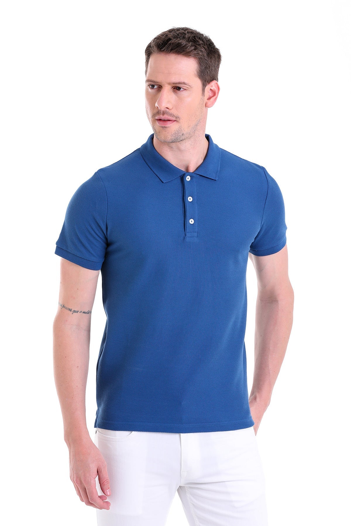 Regular Fit Basic 100% Cotton Indigo Polo T-Shirt - MIB