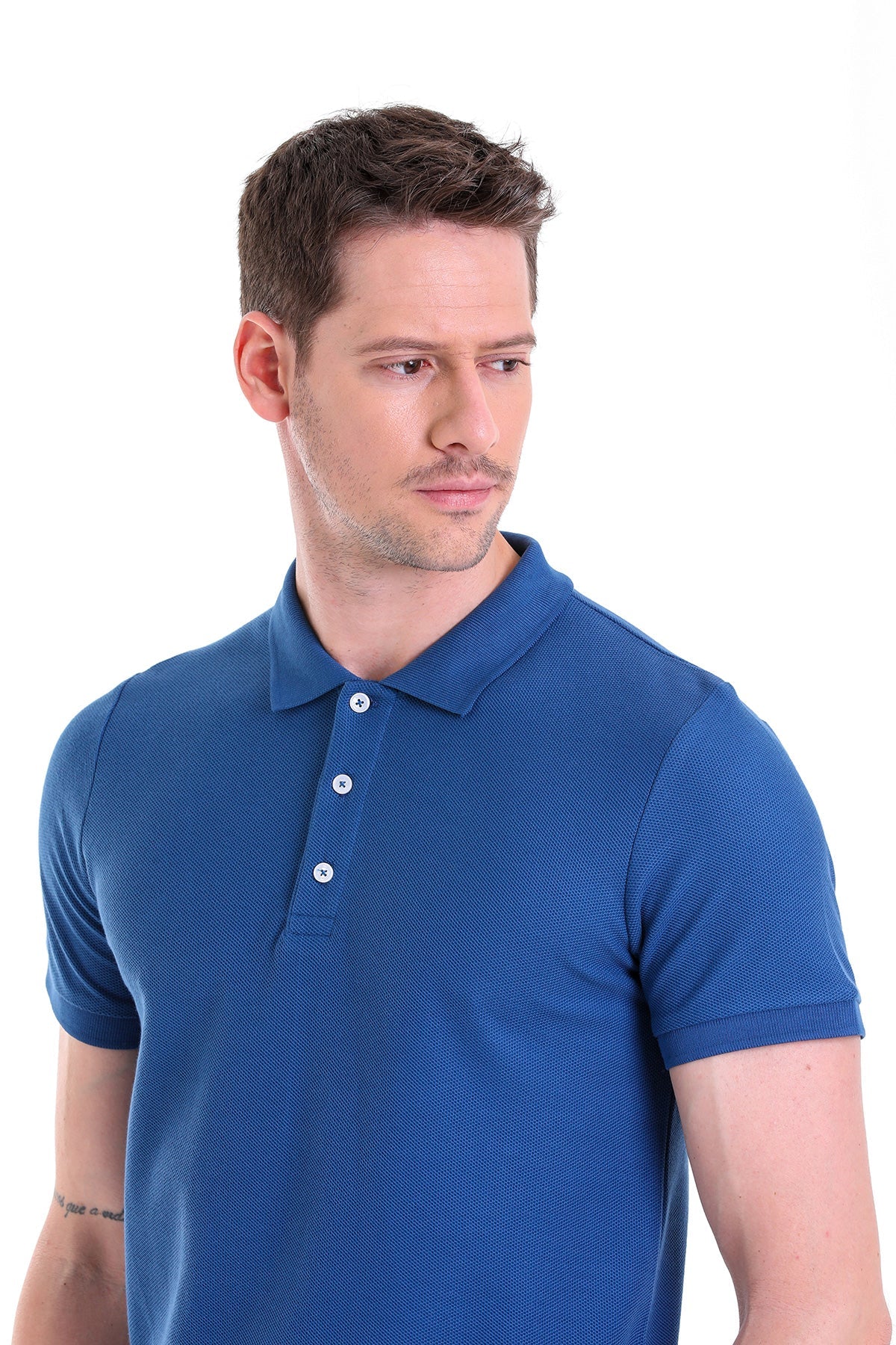 Regular Fit Basic 100% Cotton Indigo Polo T-Shirt - MIB