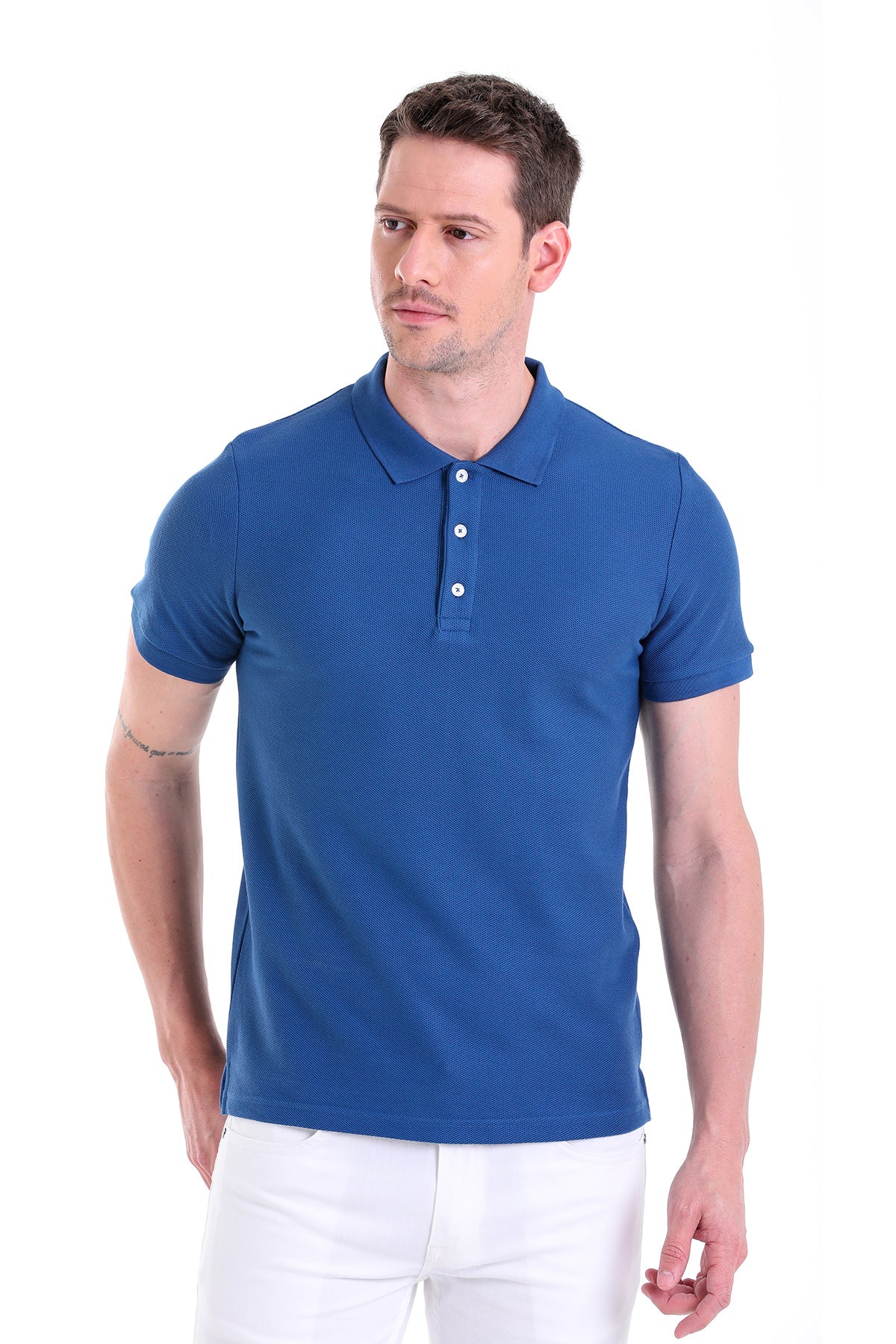 Regular Fit Basic 100% Cotton Indigo Polo T-Shirt - MIB